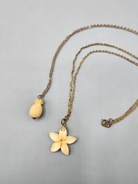 Hand Carved Pineapple & Tropical Flower Pendants Bone